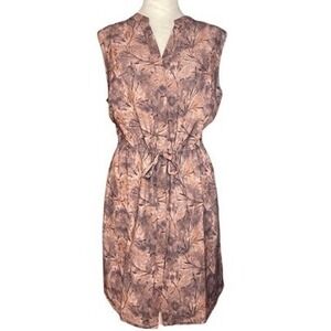MONDIETTA Women Large Sleeveless Drawstring Waist‎ Midi Dress Print Size L